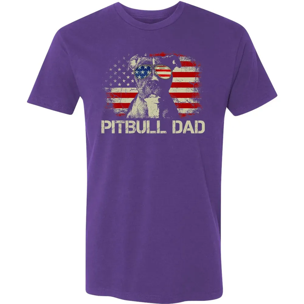 Mens Best Pitbull Dad Ever  American Flag 4th Of July Gift Premium Unisex T-shirt - 7