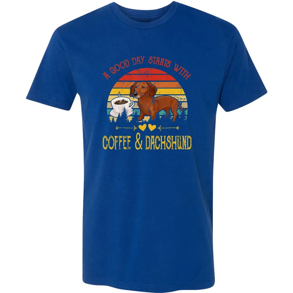 Vintage Retro Good Day With Cofffee And Dachshund Kids Women Premium Unisex T-shirt - 10