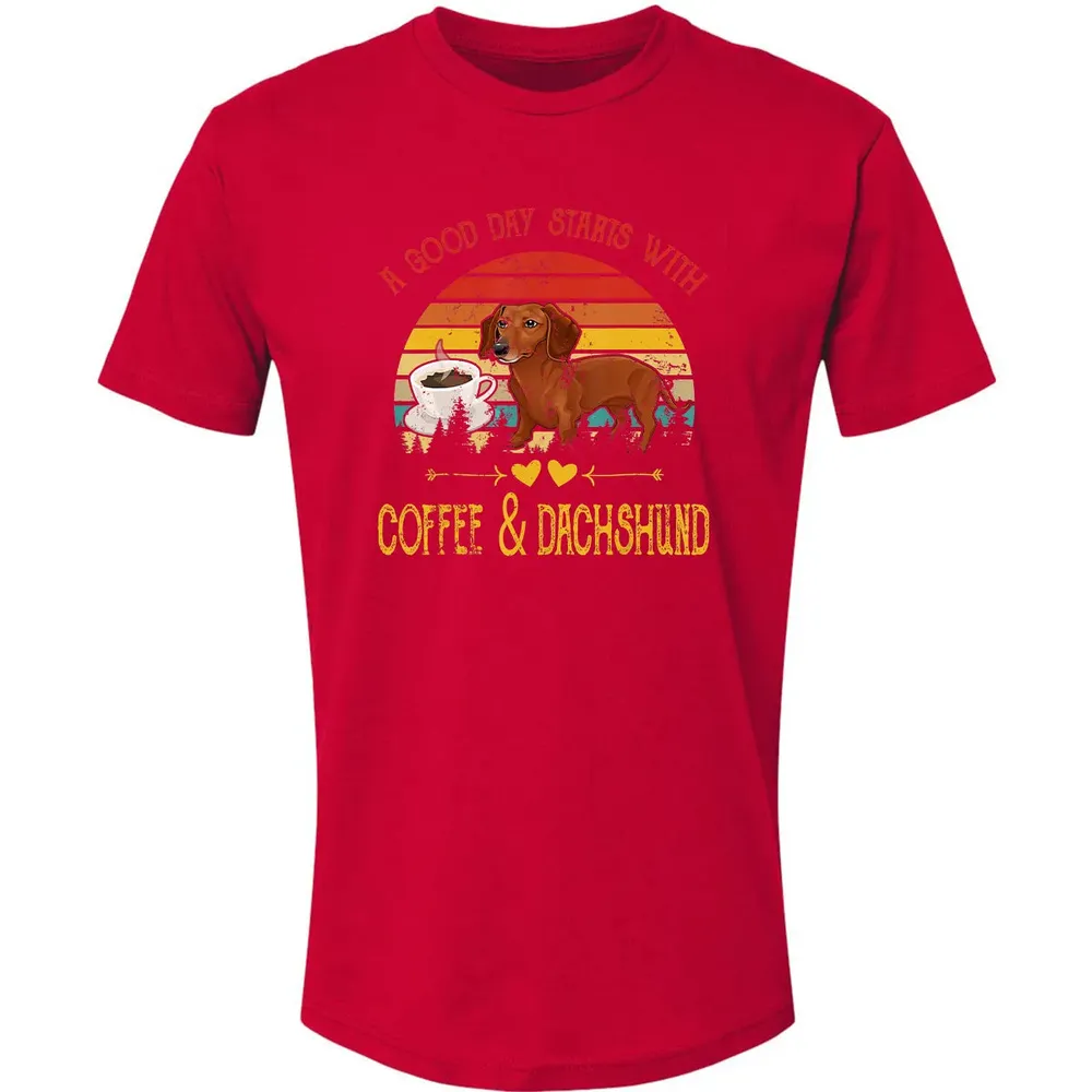 Vintage Retro Good Day With Cofffee And Dachshund Kids Women Premium Unisex T-shirt - 6