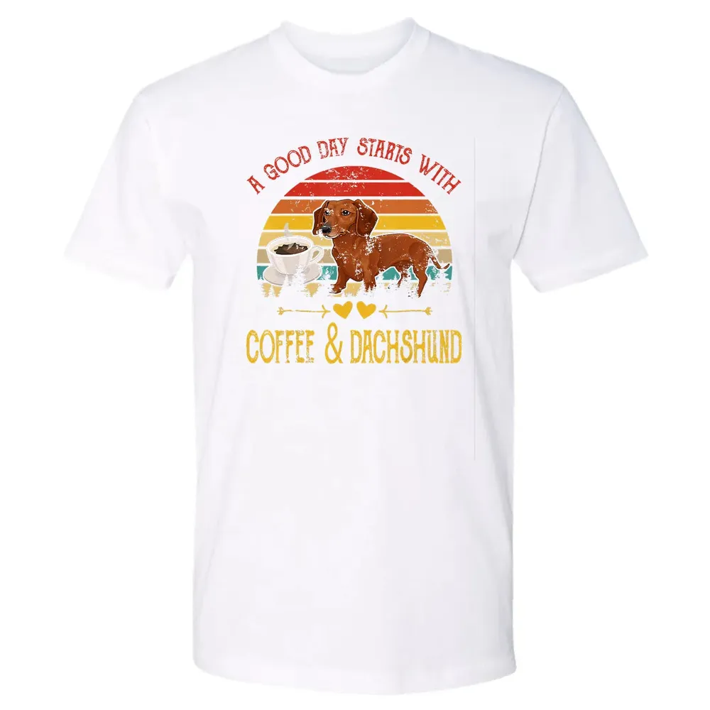 Vintage Retro Good Day With Cofffee And Dachshund Kids Women Premium Unisex T-shirt - 4