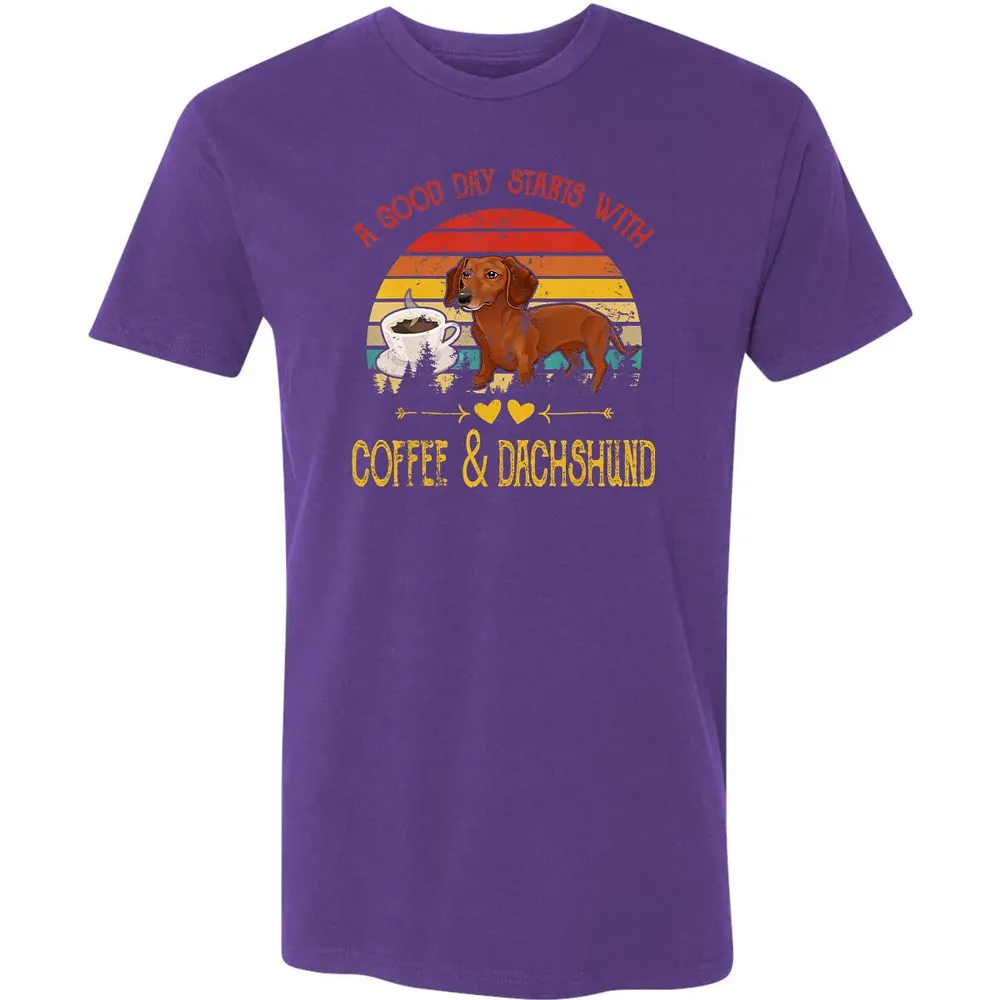 Vintage Retro Good Day With Cofffee And Dachshund Kids Women Premium Unisex T-shirt - 7