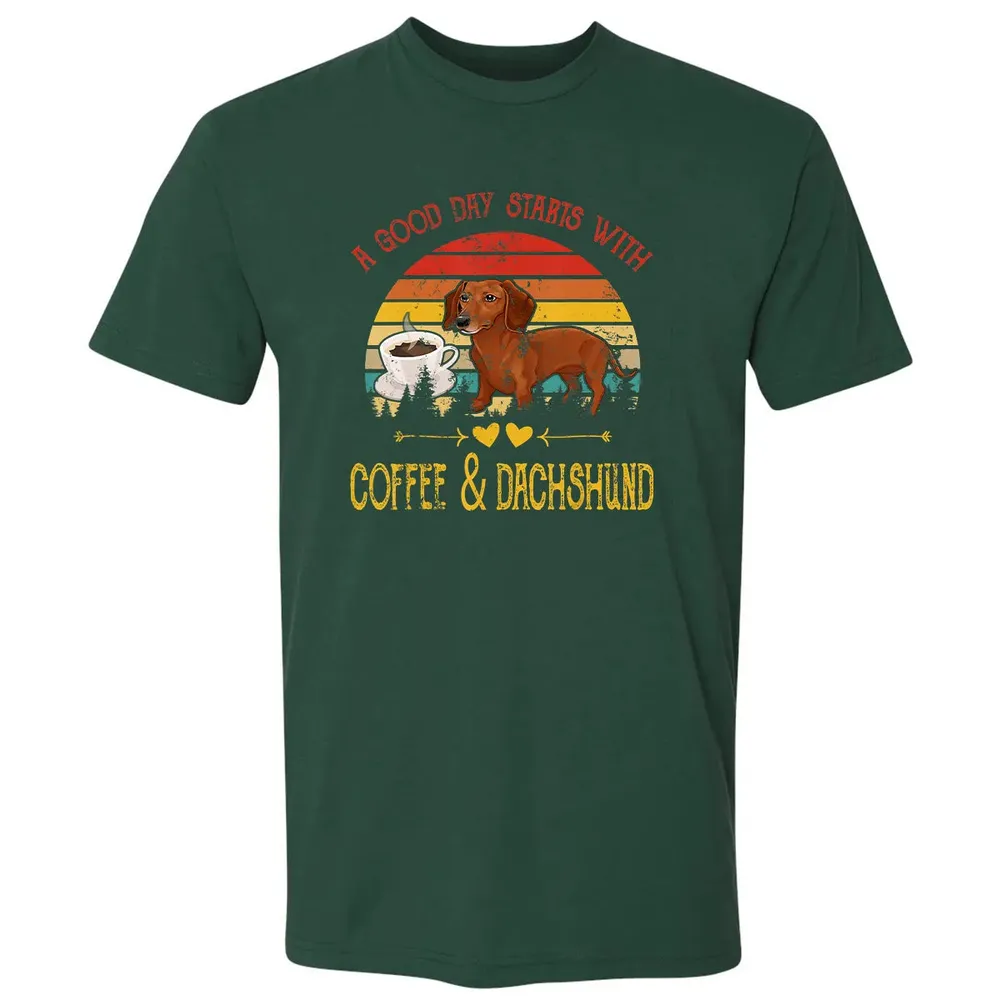 Vintage Retro Good Day With Cofffee And Dachshund Kids Women Premium Unisex T-shirt - 12