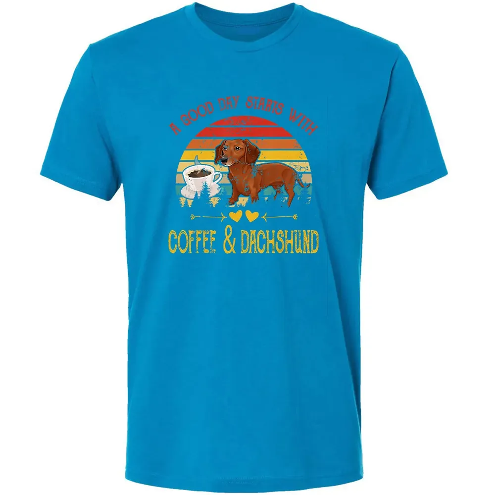 Vintage Retro Good Day With Cofffee And Dachshund Kids Women Premium Unisex T-shirt - 15