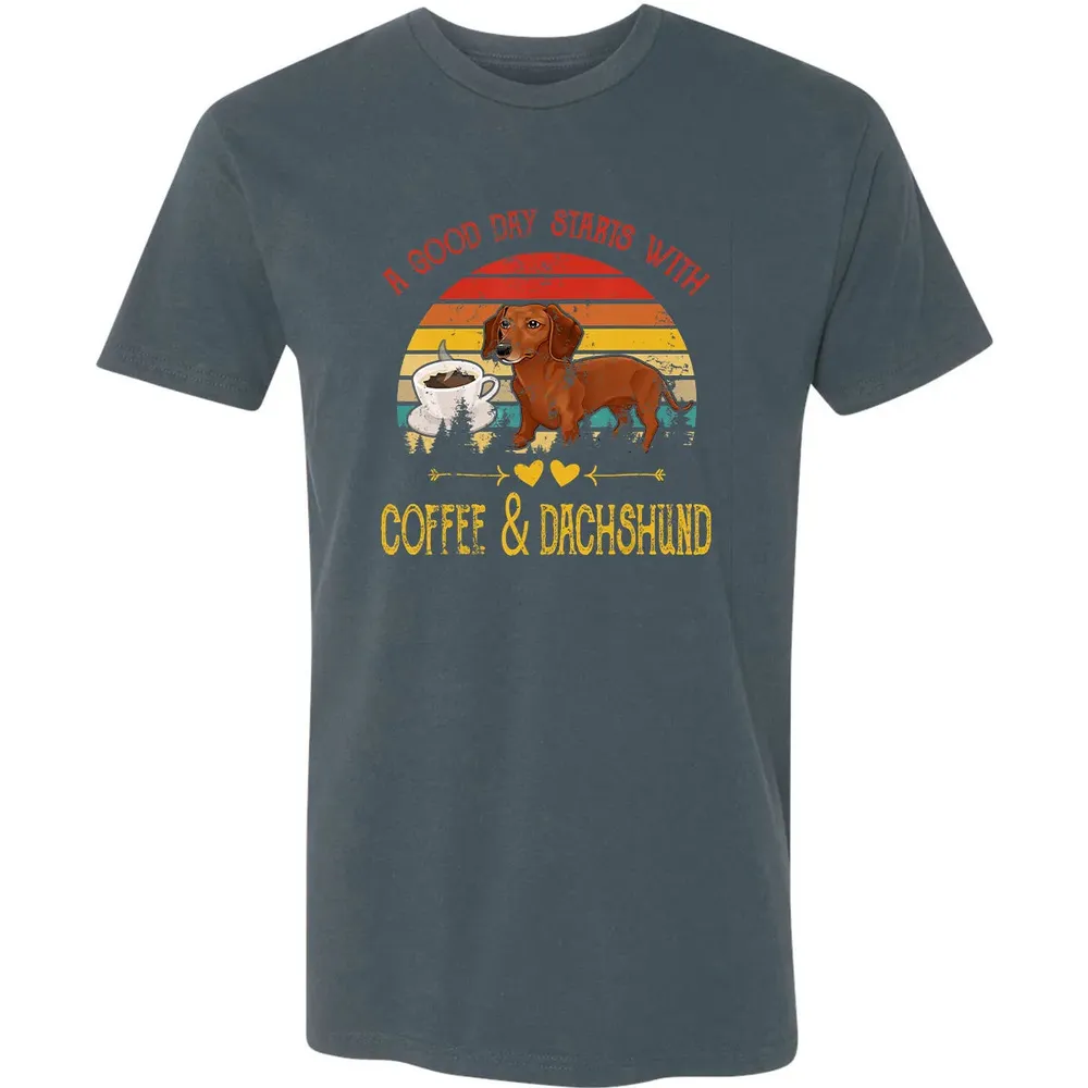 Vintage Retro Good Day With Cofffee And Dachshund Kids Women Premium Unisex T-shirt - 14