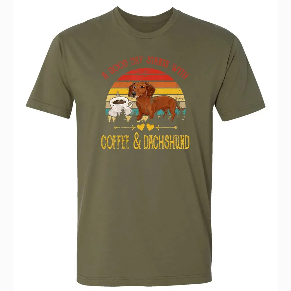 Vintage Retro Good Day With Cofffee And Dachshund Kids Women Premium Unisex T-shirt - 5