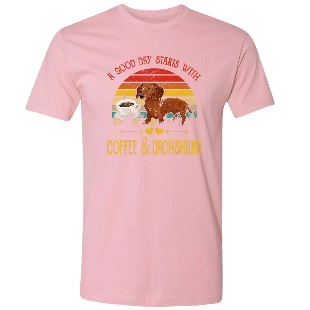 Vintage Retro Good Day With Cofffee And Dachshund Kids Women Premium Unisex T-shirt - 3