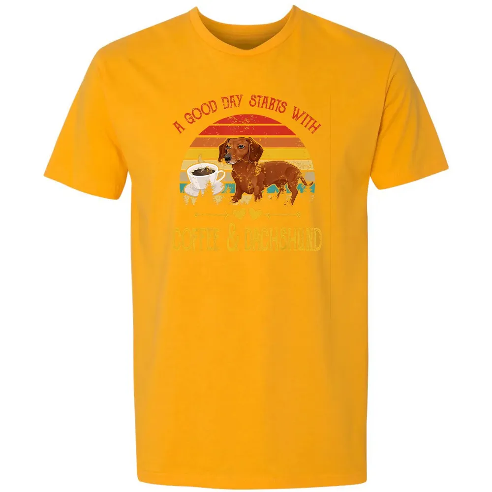 Vintage Retro Good Day With Cofffee And Dachshund Kids Women Premium Unisex T-shirt - 11