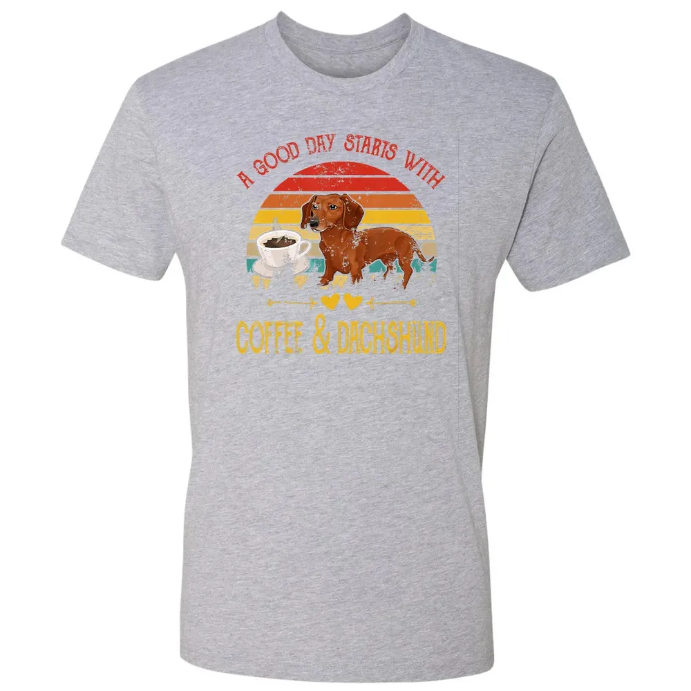 Vintage Retro Good Day With Cofffee And Dachshund Kids Women Premium Unisex T-shirt - 9