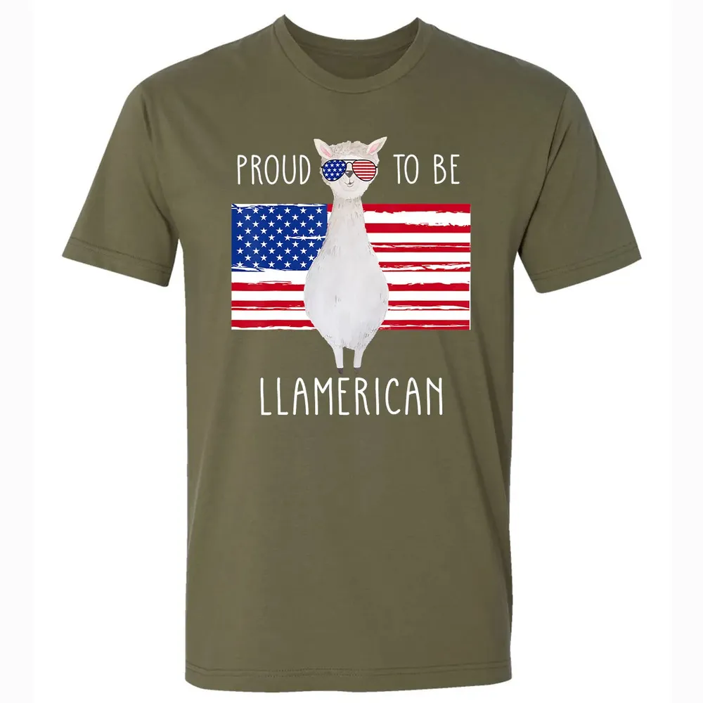 Funny Llama Proud To Be Llamerican 4th of July Women Girls Premium Unisex T-shirt - 5