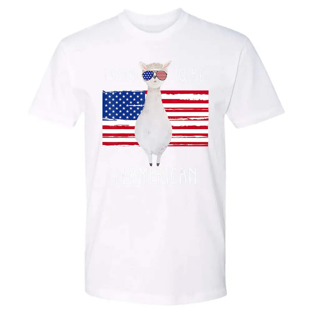 Funny Llama Proud To Be Llamerican 4th of July Women Girls Premium Unisex T-shirt - 4