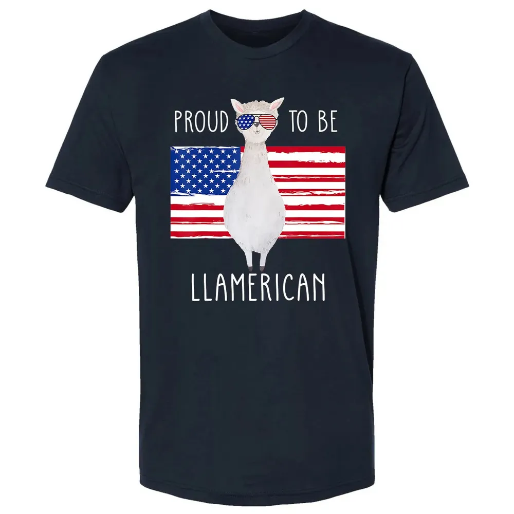 Funny Llama Proud To Be Llamerican 4th of July Women Girls Premium Unisex T-shirt - 2