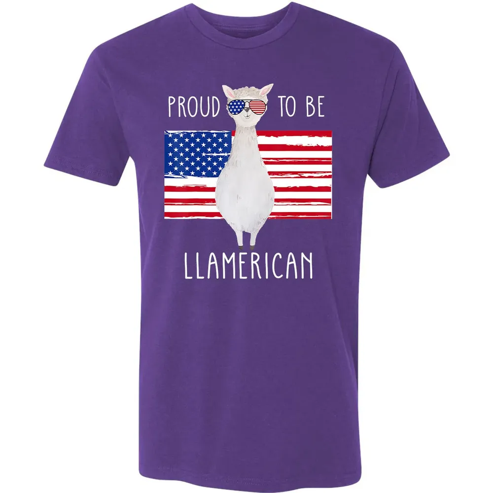 Funny Llama Proud To Be Llamerican 4th of July Women Girls Premium Unisex T-shirt - 7