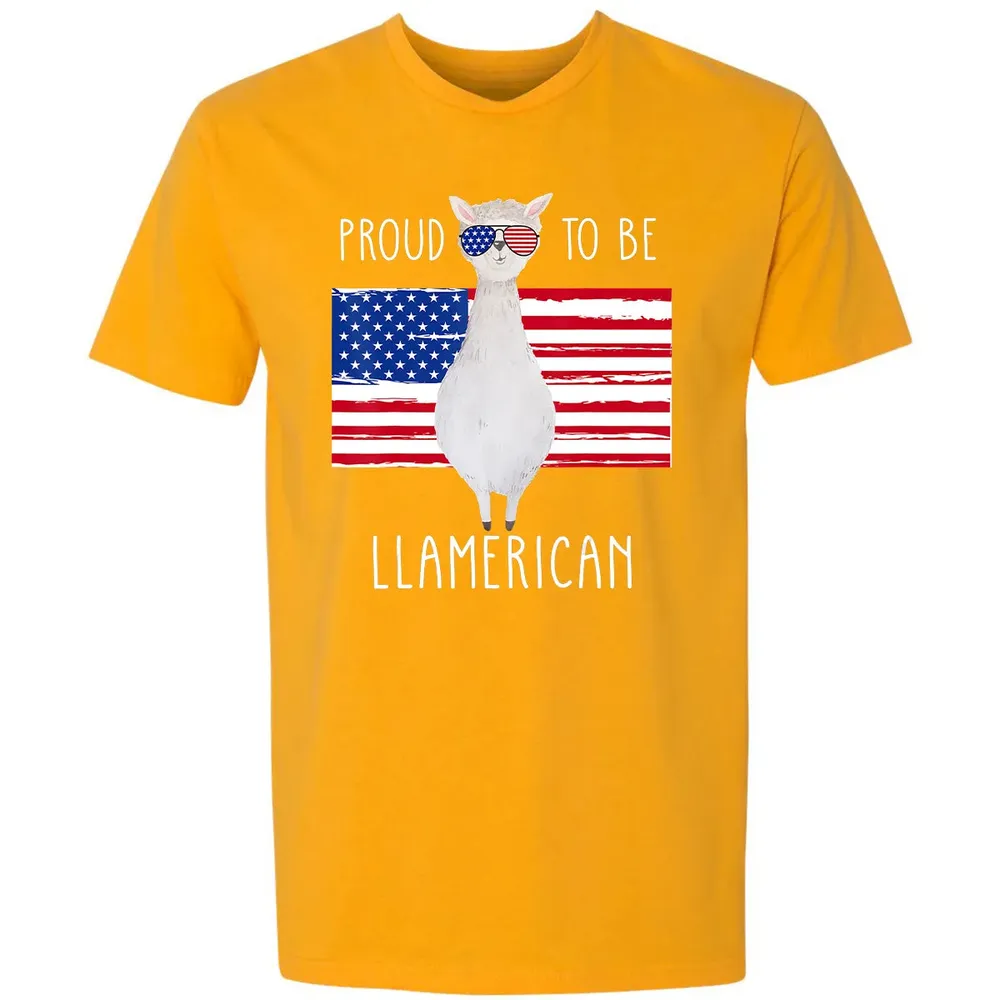 Funny Llama Proud To Be Llamerican 4th of July Women Girls Premium Unisex T-shirt - 11