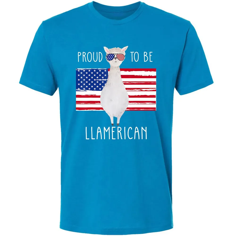 Funny Llama Proud To Be Llamerican 4th of July Women Girls Premium Unisex T-shirt - 15