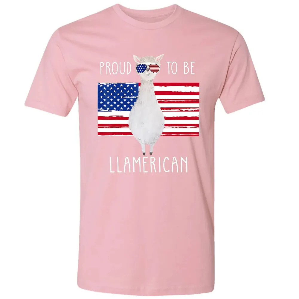 Funny Llama Proud To Be Llamerican 4th of July Women Girls Premium Unisex T-shirt - 3