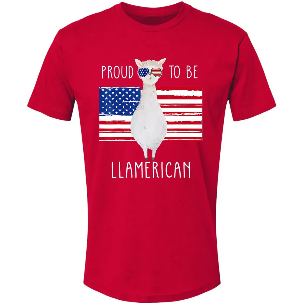 Funny Llama Proud To Be Llamerican 4th of July Women Girls Premium Unisex T-shirt - 6