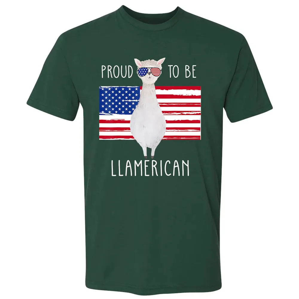 Funny Llama Proud To Be Llamerican 4th of July Women Girls Premium Unisex T-shirt - 12