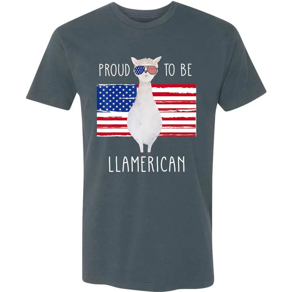 Funny Llama Proud To Be Llamerican 4th of July Women Girls Premium Unisex T-shirt - 14