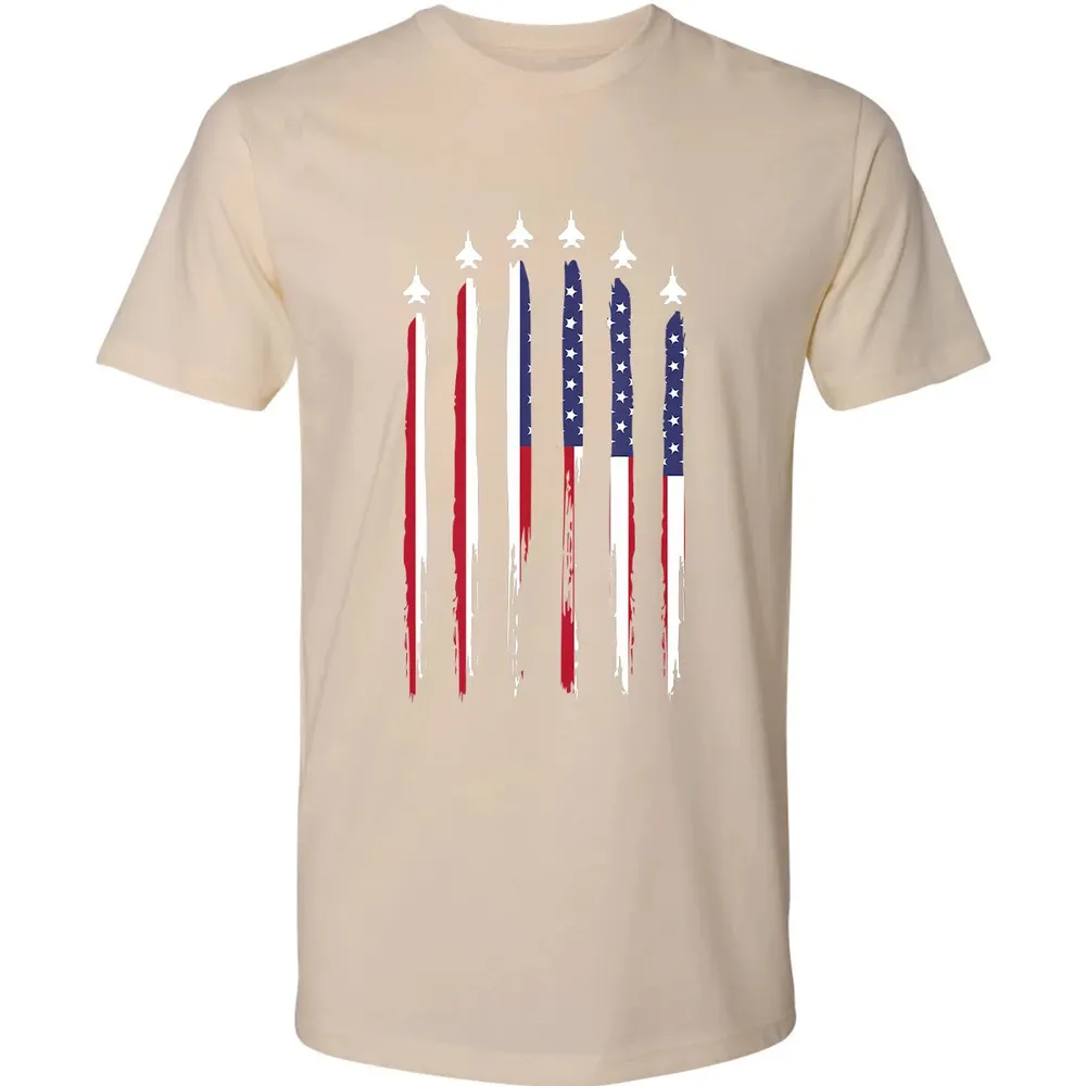 American Flag USA Airplane Jet Fighter 4th of July Patriotic Premium Unisex T-shirt - 13