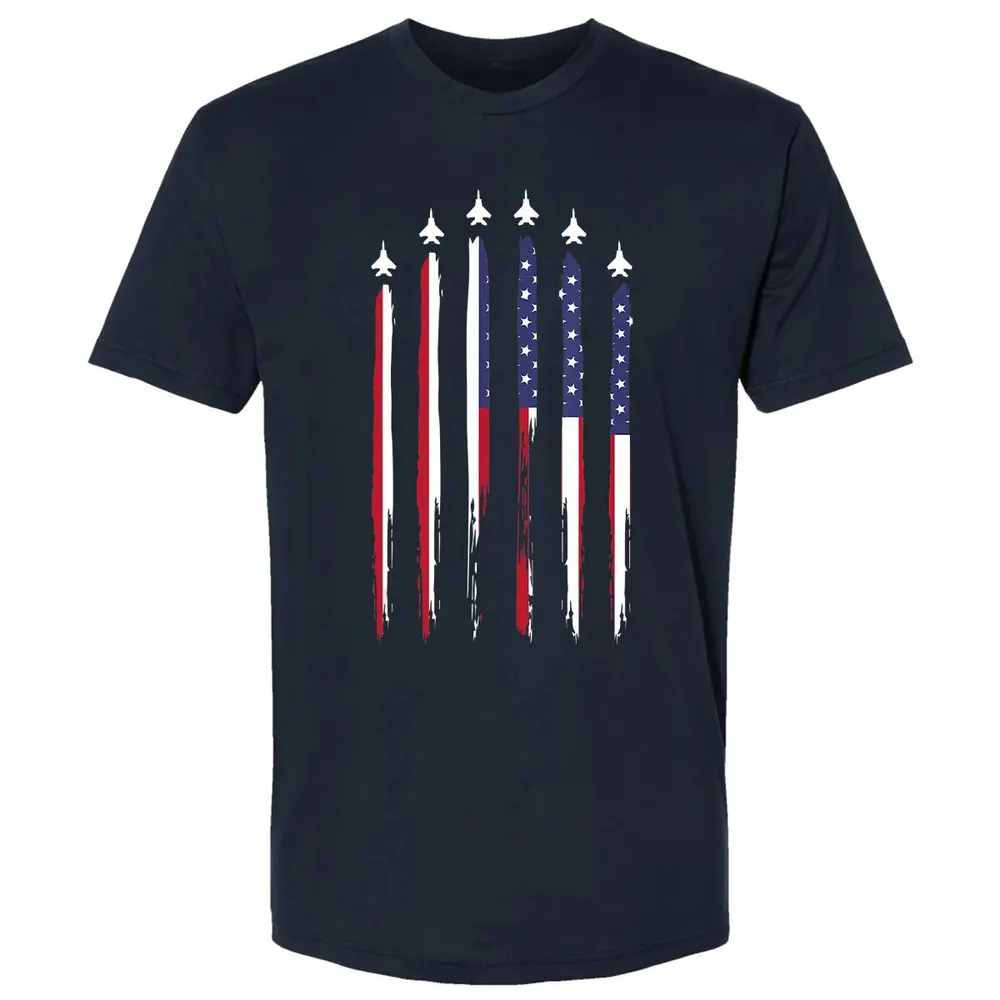 American Flag USA Airplane Jet Fighter 4th of July Patriotic Premium Unisex T-shirt - 2