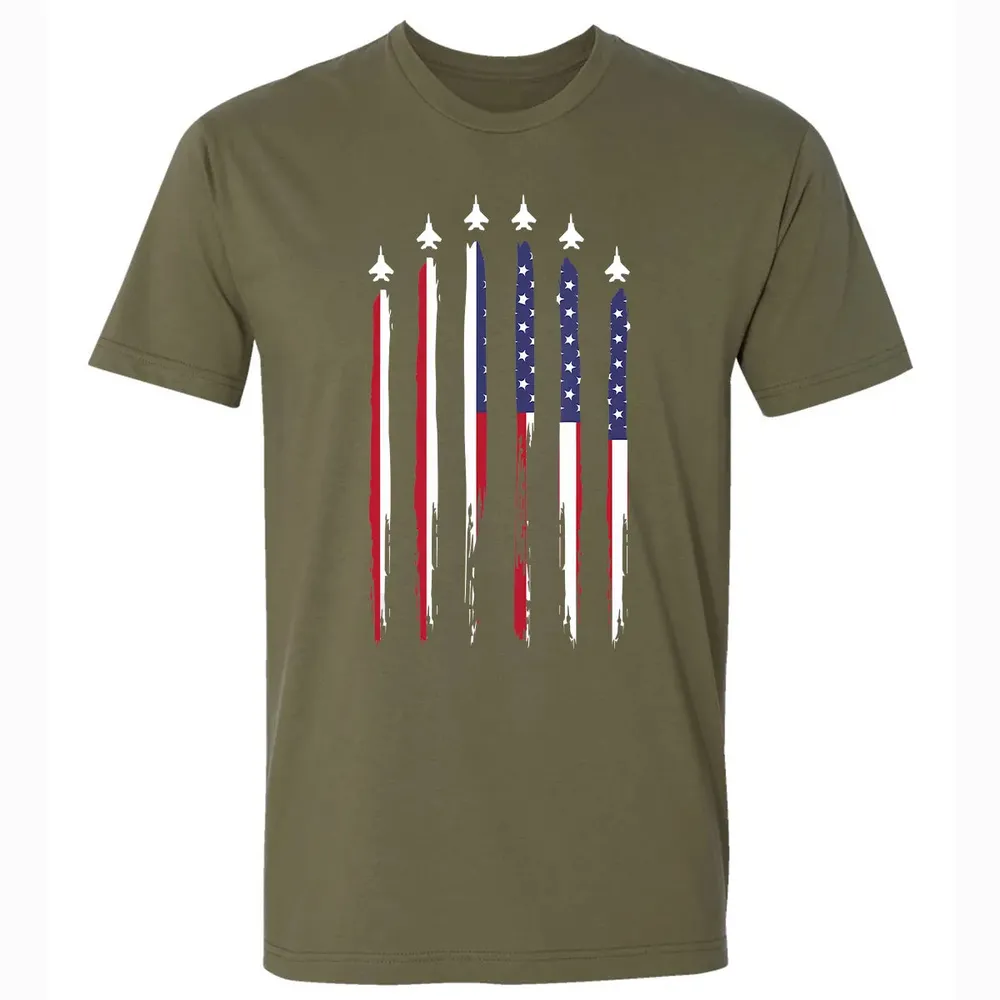 American Flag USA Airplane Jet Fighter 4th of July Patriotic Premium Unisex T-shirt - 5