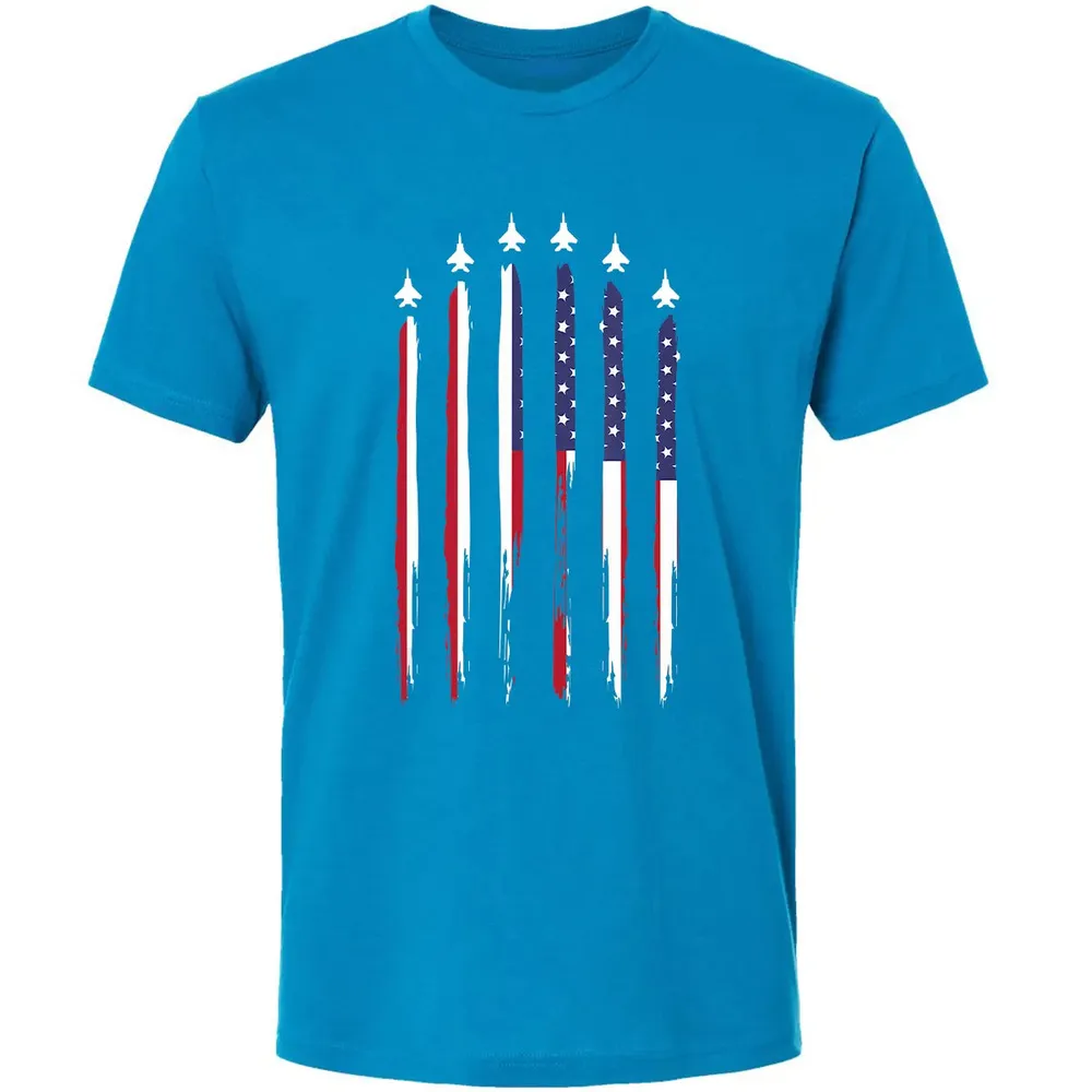 American Flag USA Airplane Jet Fighter 4th of July Patriotic Premium Unisex T-shirt - 15