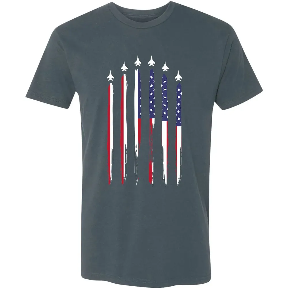 American Flag USA Airplane Jet Fighter 4th of July Patriotic Premium Unisex T-shirt - 14