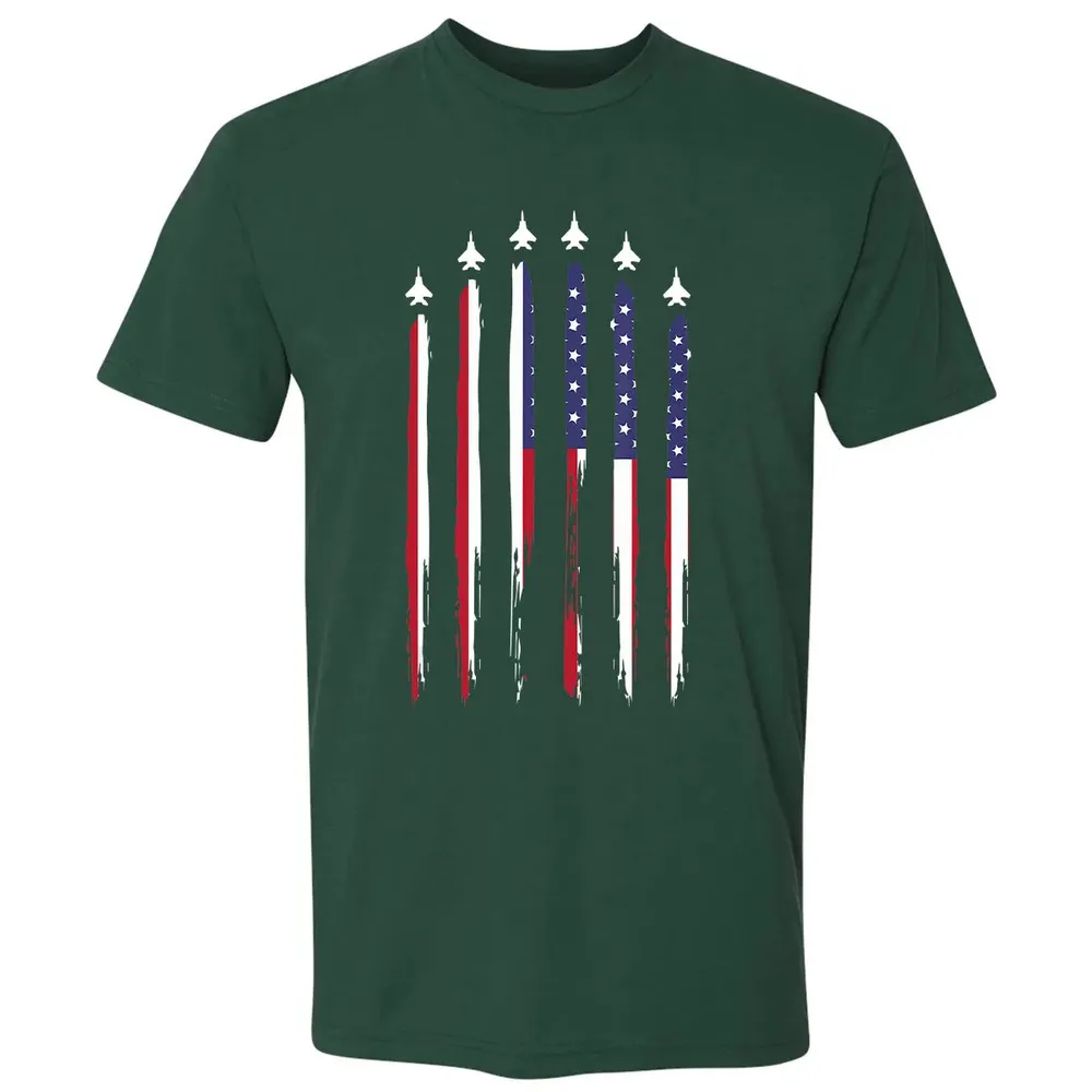 American Flag USA Airplane Jet Fighter 4th of July Patriotic Premium Unisex T-shirt - 12