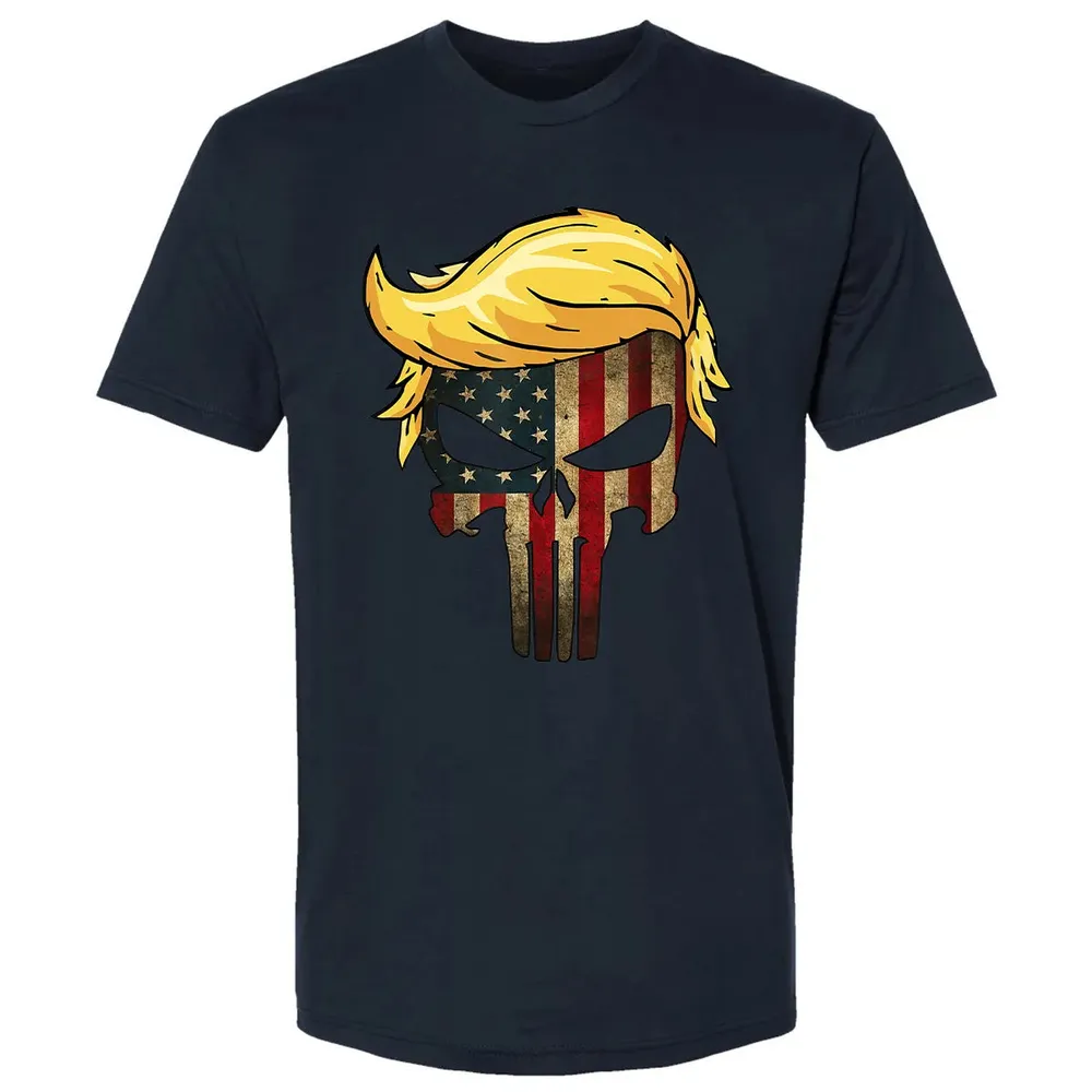 Trump Hair Skull    4th of july US Flag Trump Gift Premium Unisex T-shirt - 2