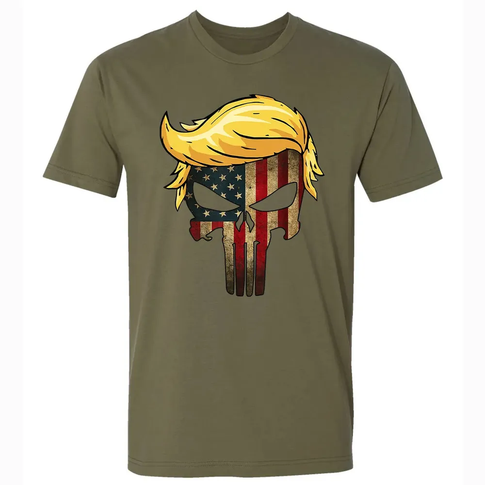 Trump Hair Skull    4th of july US Flag Trump Gift Premium Unisex T-shirt - 5