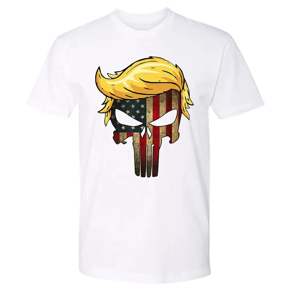 Trump Hair Skull    4th of july US Flag Trump Gift Premium Unisex T-shirt - 4