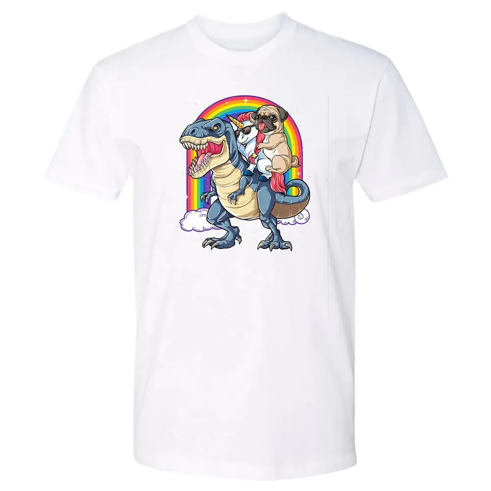 Pug Unicorn Dinosaur T rex  Kids Girls Women Rainbow Premium Unisex T-shirt - 4
