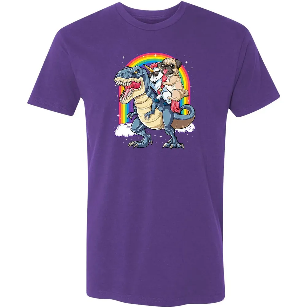 Pug Unicorn Dinosaur T rex  Kids Girls Women Rainbow Premium Unisex T-shirt - 7