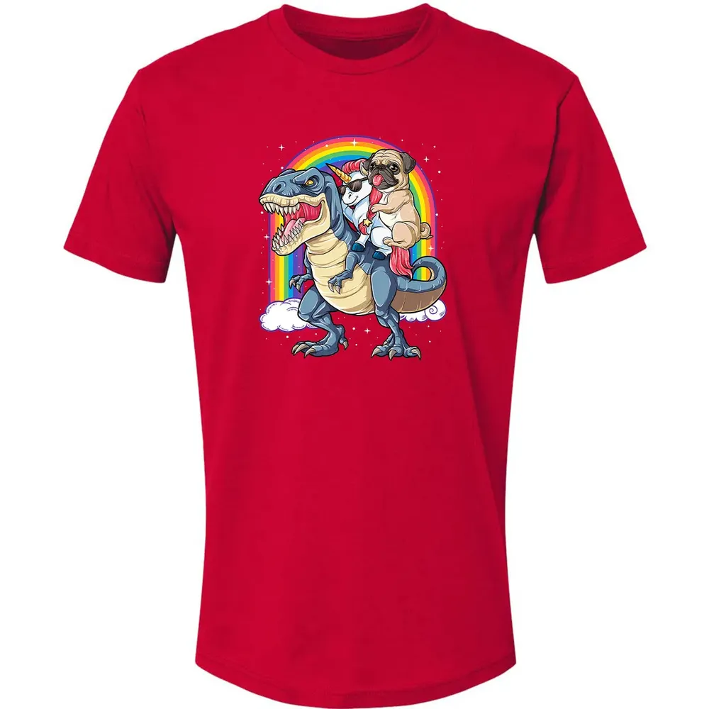 Pug Unicorn Dinosaur T rex  Kids Girls Women Rainbow Premium Unisex T-shirt - 6