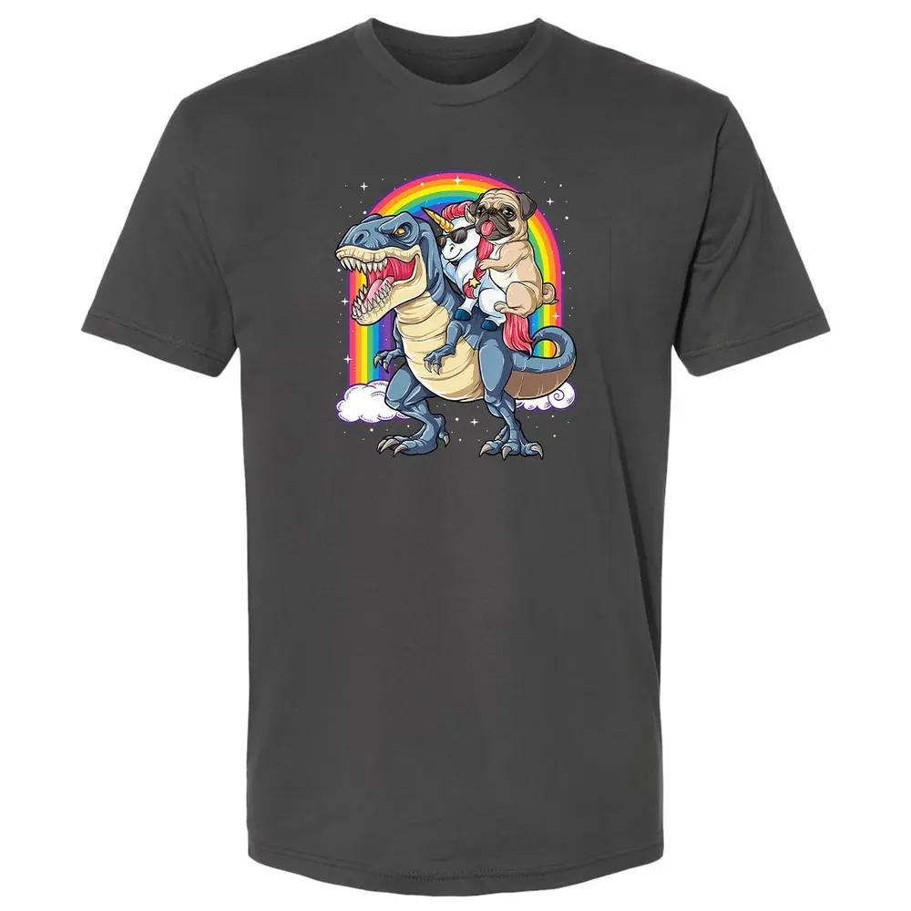 Pug Unicorn Dinosaur T rex  Kids Girls Women Rainbow Premium Unisex T-shirt - 8