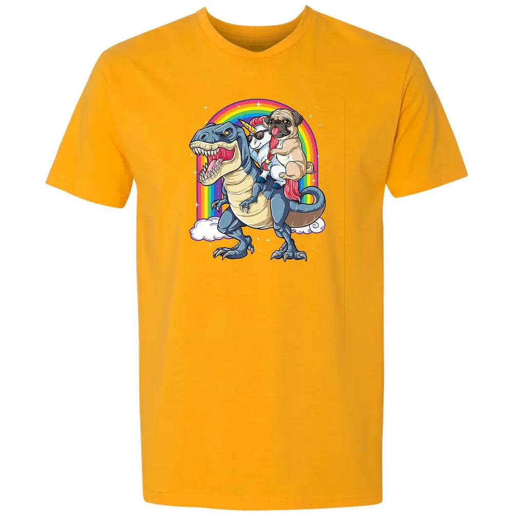 Pug Unicorn Dinosaur T rex  Kids Girls Women Rainbow Premium Unisex T-shirt - 11