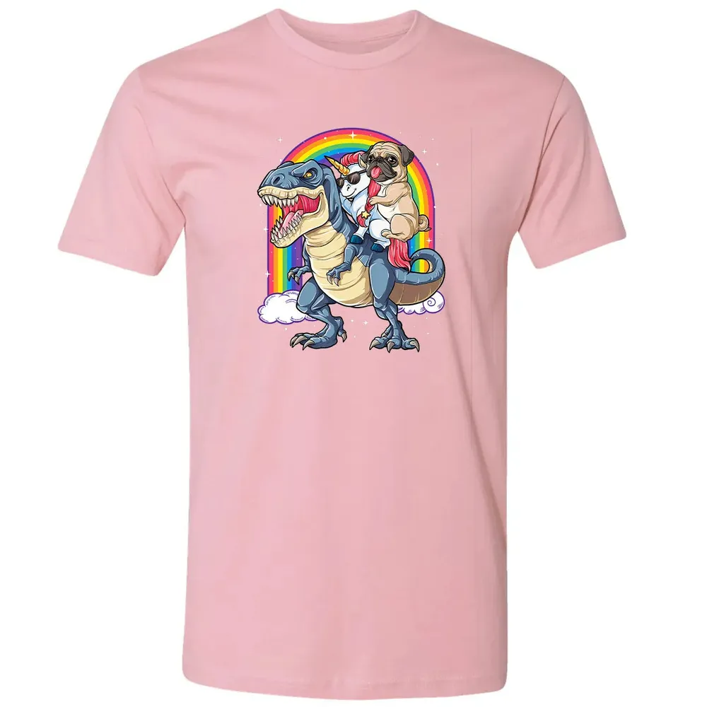 Pug Unicorn Dinosaur T rex  Kids Girls Women Rainbow Premium Unisex T-shirt - 3