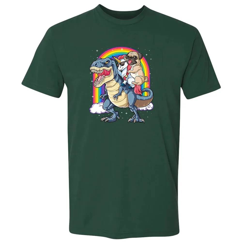 Pug Unicorn Dinosaur T rex  Kids Girls Women Rainbow Premium Unisex T-shirt - 12