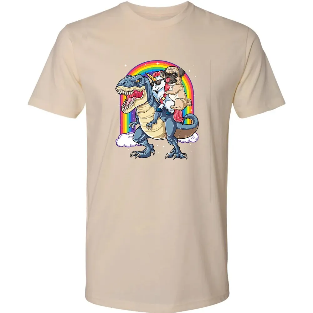 Pug Unicorn Dinosaur T rex  Kids Girls Women Rainbow Premium Unisex T-shirt - 13
