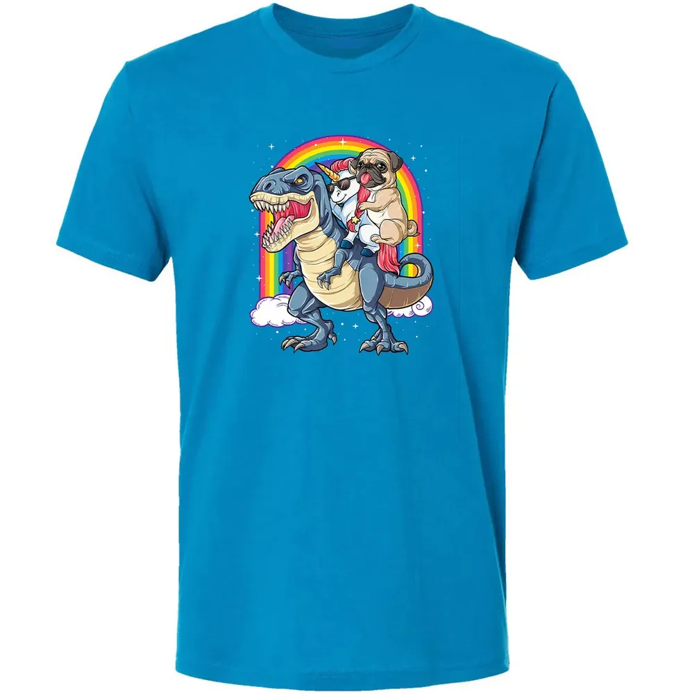 Pug Unicorn Dinosaur T rex  Kids Girls Women Rainbow Premium Unisex T-shirt - 15