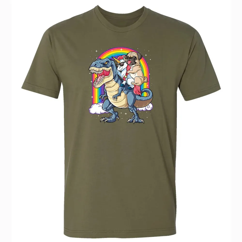 Pug Unicorn Dinosaur T rex  Kids Girls Women Rainbow Premium Unisex T-shirt - 5