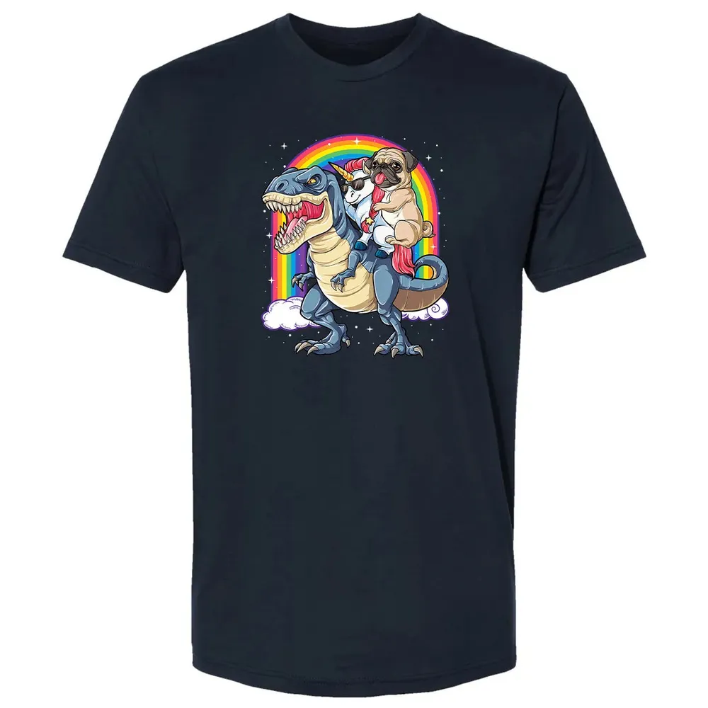 Pug Unicorn Dinosaur T rex  Kids Girls Women Rainbow Premium Unisex T-shirt - 2