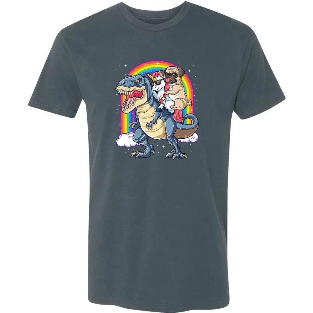 Pug Unicorn Dinosaur T rex  Kids Girls Women Rainbow Premium Unisex T-shirt - 14