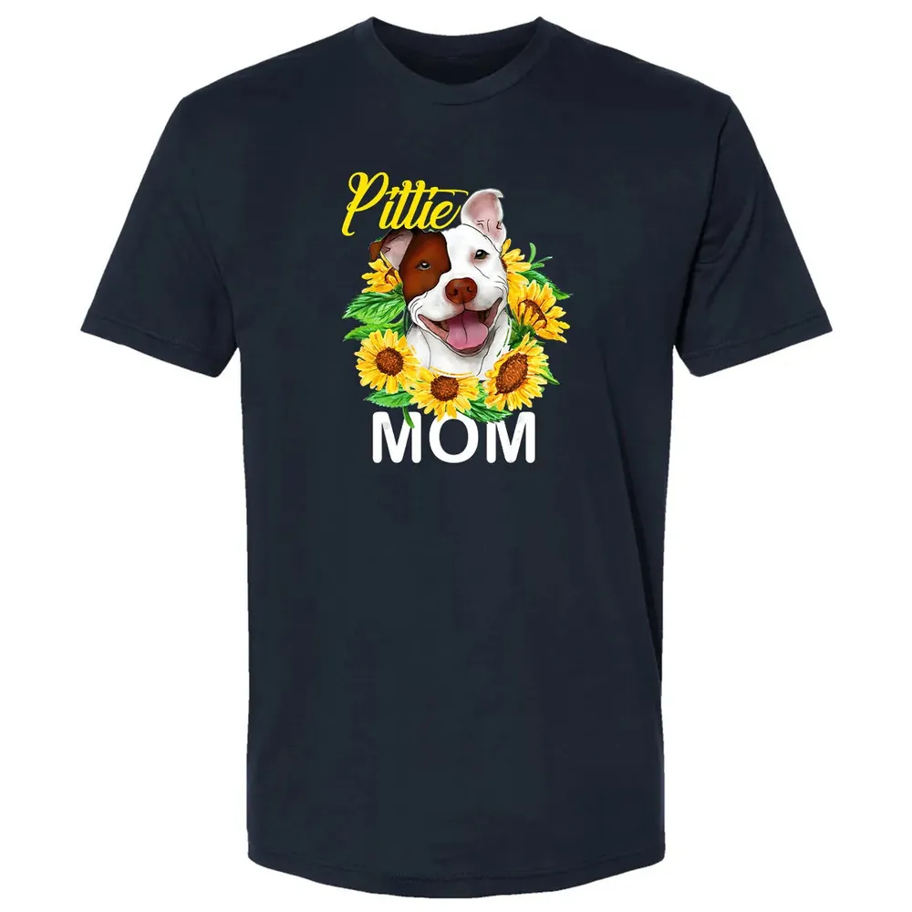 Womens Pitbull Pittie Mom Sunflower  Mothers Day Gift Premium Unisex T-shirt - 2