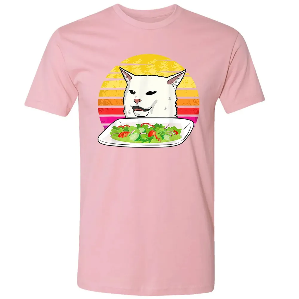 Angry women yelling at confused cat at dinner table meme Premium Unisex T-shirt - 3