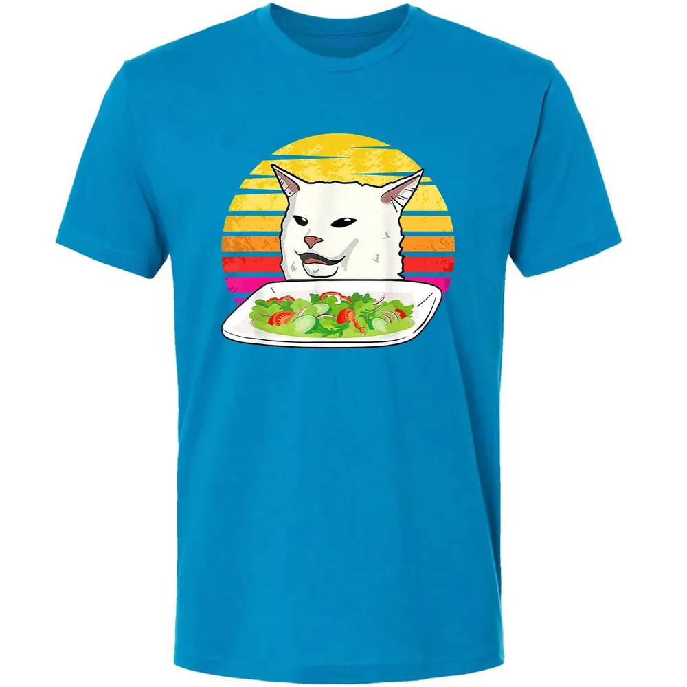Angry women yelling at confused cat at dinner table meme Premium Unisex T-shirt - 15