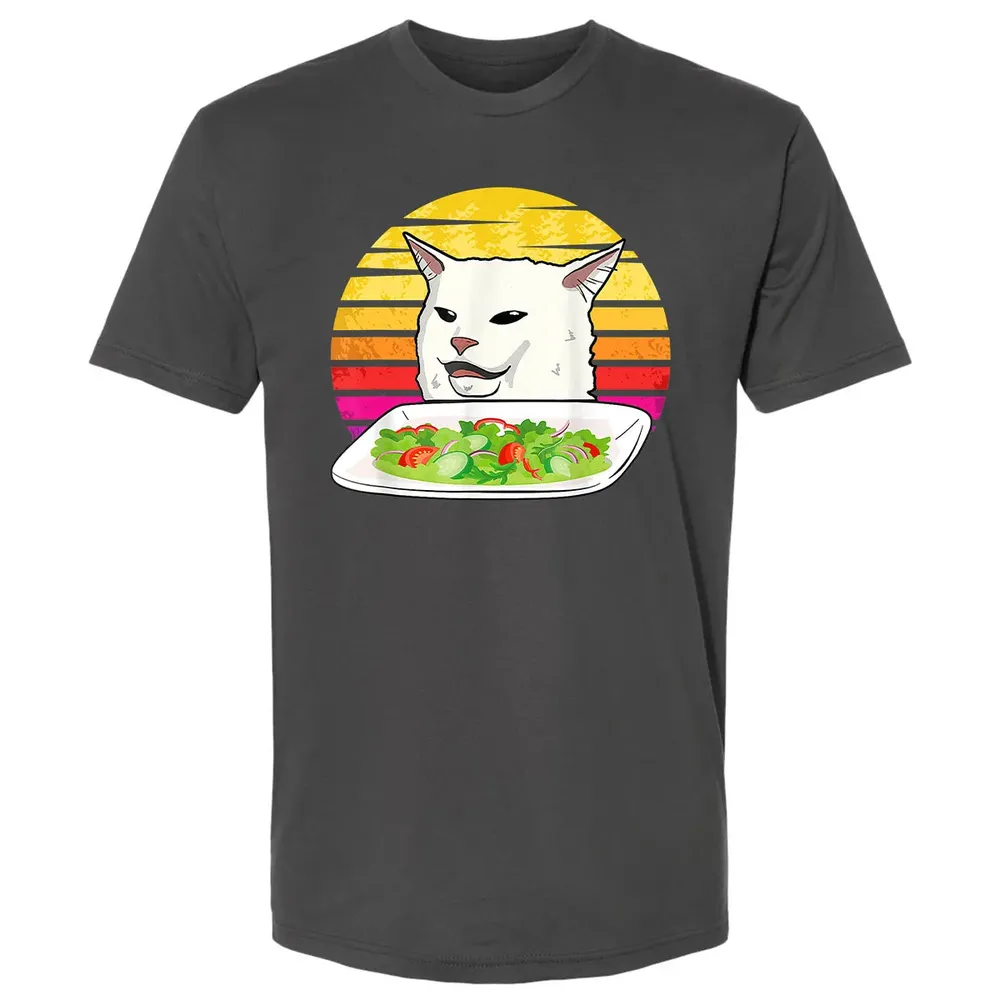 Angry women yelling at confused cat at dinner table meme Premium Unisex T-shirt - 8