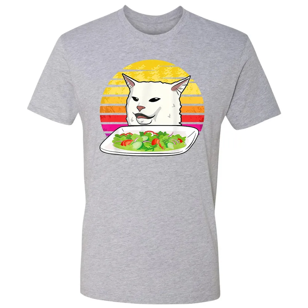 Angry women yelling at confused cat at dinner table meme Premium Unisex T-shirt - 9
