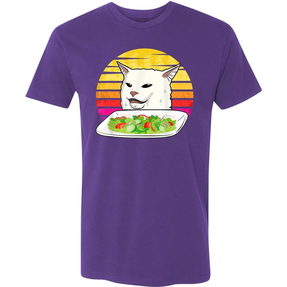Angry women yelling at confused cat at dinner table meme Premium Unisex T-shirt - 7