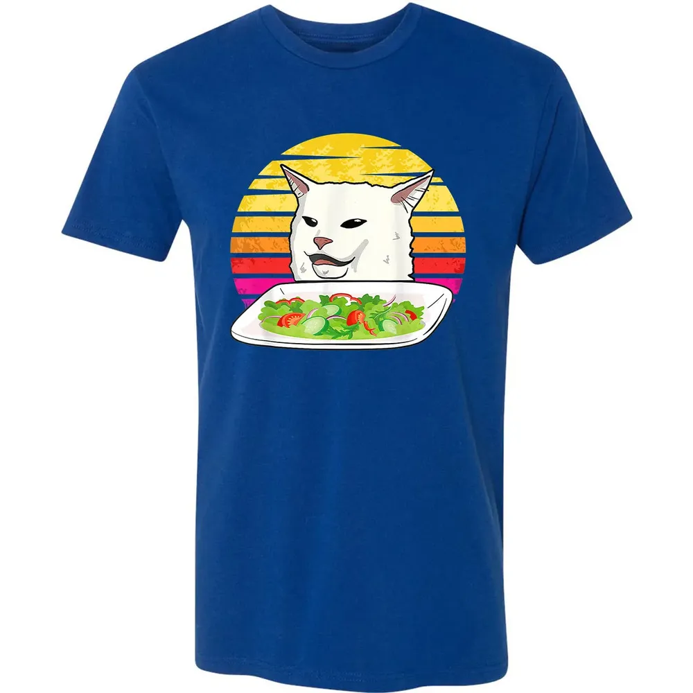 Angry women yelling at confused cat at dinner table meme Premium Unisex T-shirt - 10